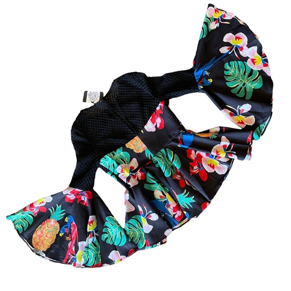 Floral Colorful Mesh Peplum Top - Picture 7 of 13